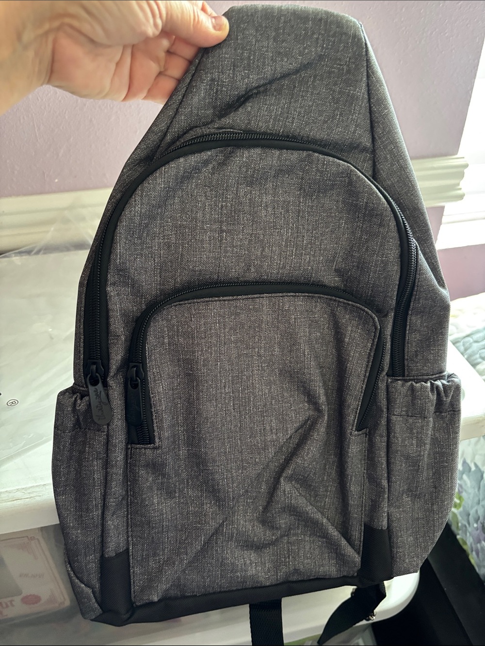 Unisex-Gray Sling Backpack